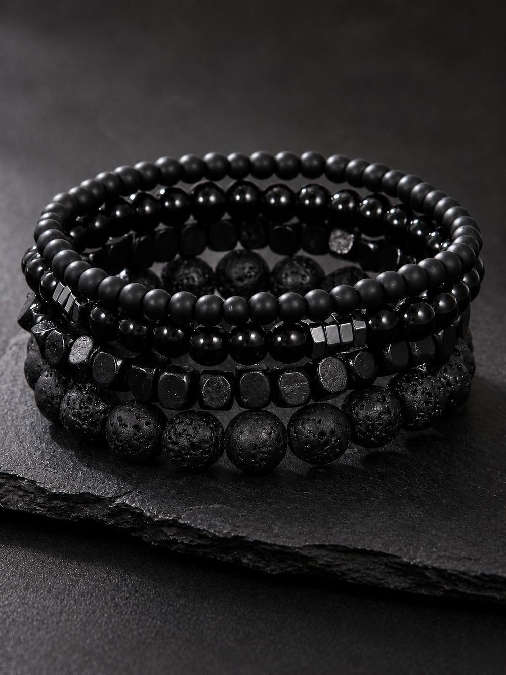 primobling Black Layered Beaded Bracelet Set